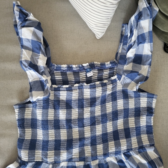 Fit & Flare Flutter-Sleeve Smocked Seersucker Mini Dress Blue & White Gingham - Picture 3 of 6